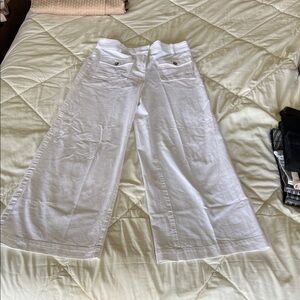 LOFT cotton White Wide-Leg Trousers